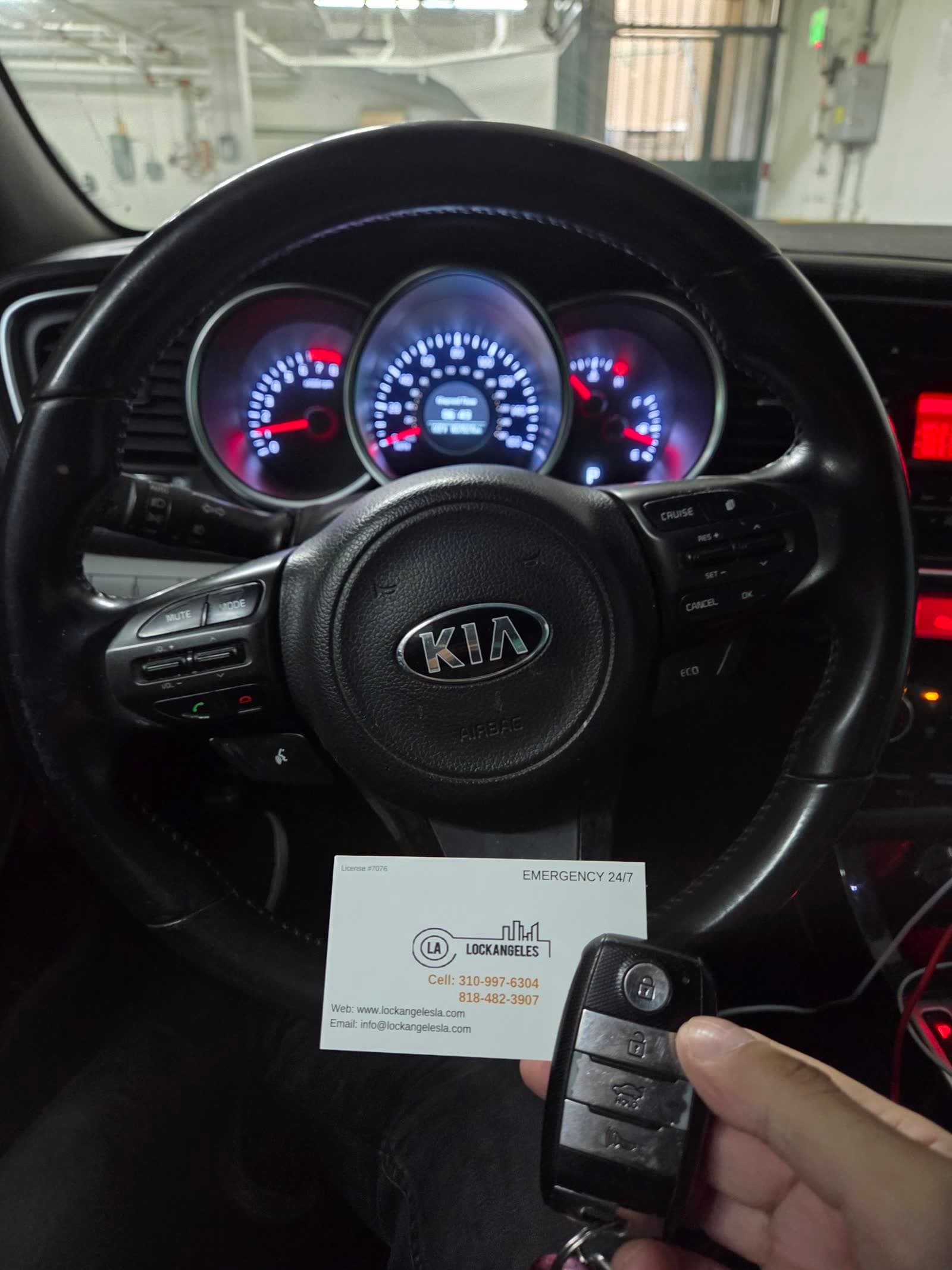 Kia Optima smart key replacement in Los Angeles parking garage
